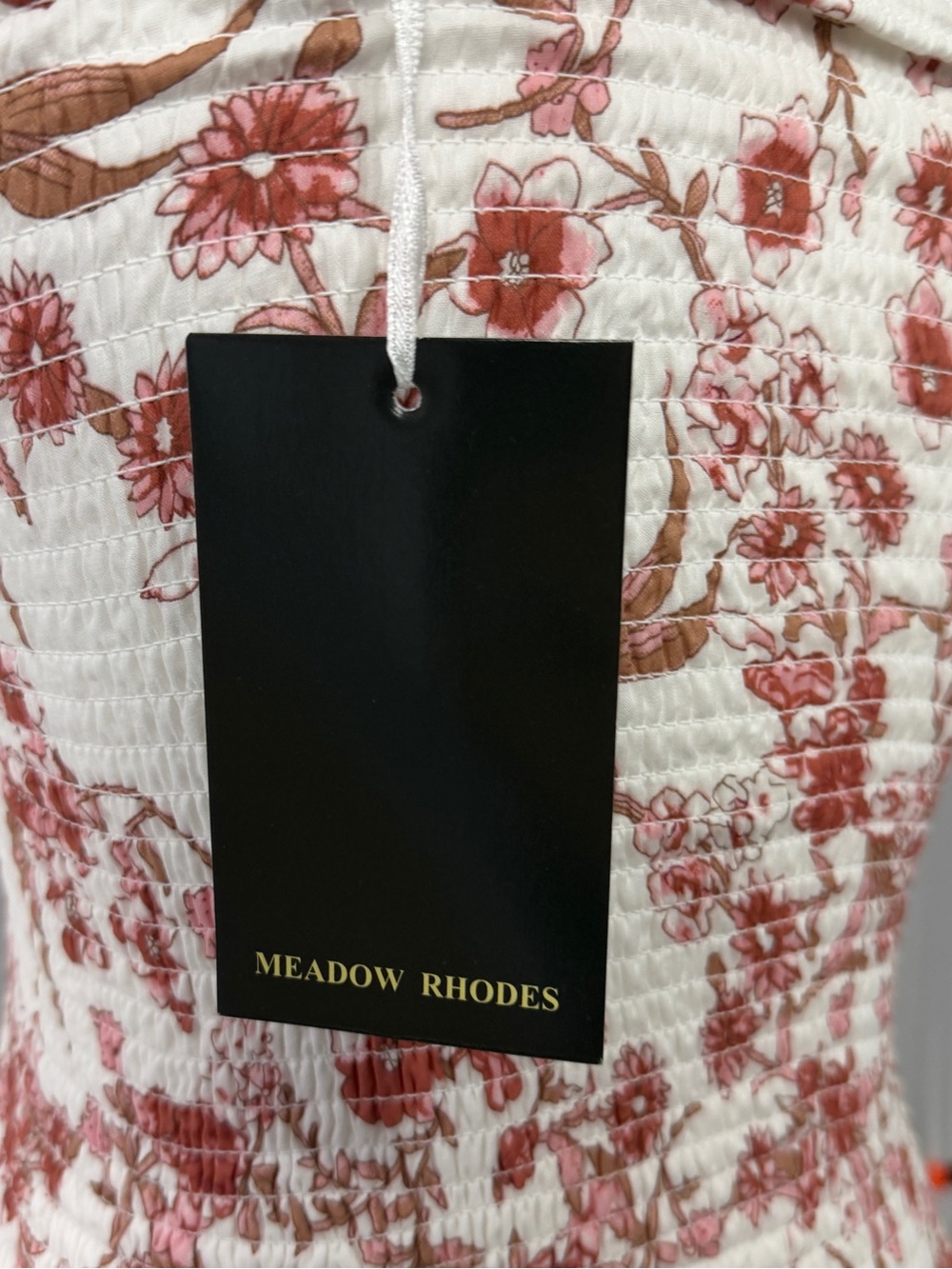 Meadow Rhodes Floral Smocked Strapless Tiered Maxi Dress White Red Orange Sz L - Picture 5 of 10
